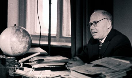Д.Я. Мартынов в директорском кабинете, 1962 год
